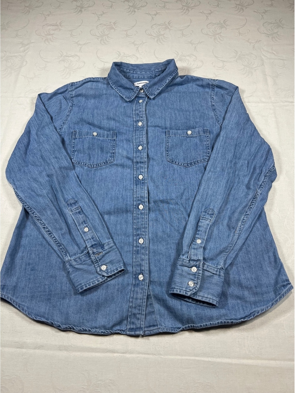 Nordstrom Denim Medium Wash Button Down Long Sleeve Shirt Size Large